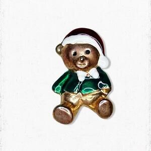 6060. Goldtone Enamel Christmas Brooch Teddybear